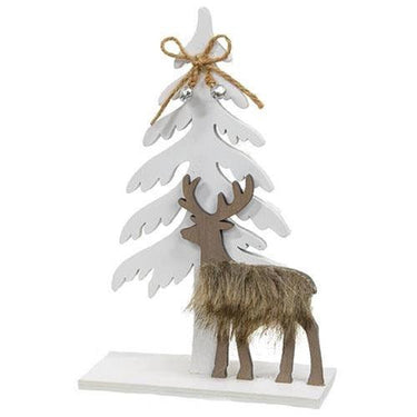 Winter Tree and Deer Cutout Wood Sitter - The Fox Decor